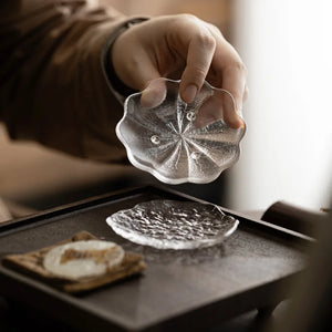 Crystal glass coaster on a tray